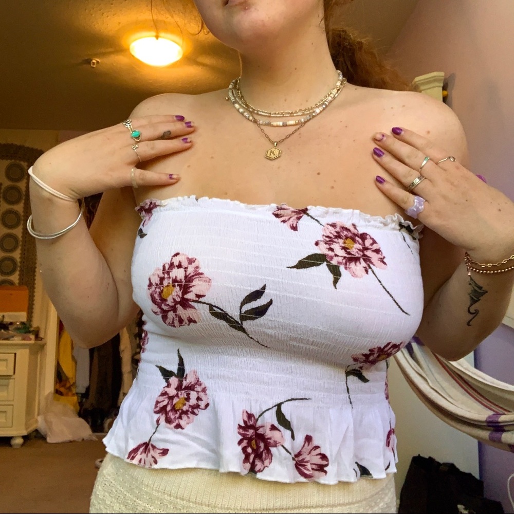 floral smocked tube top